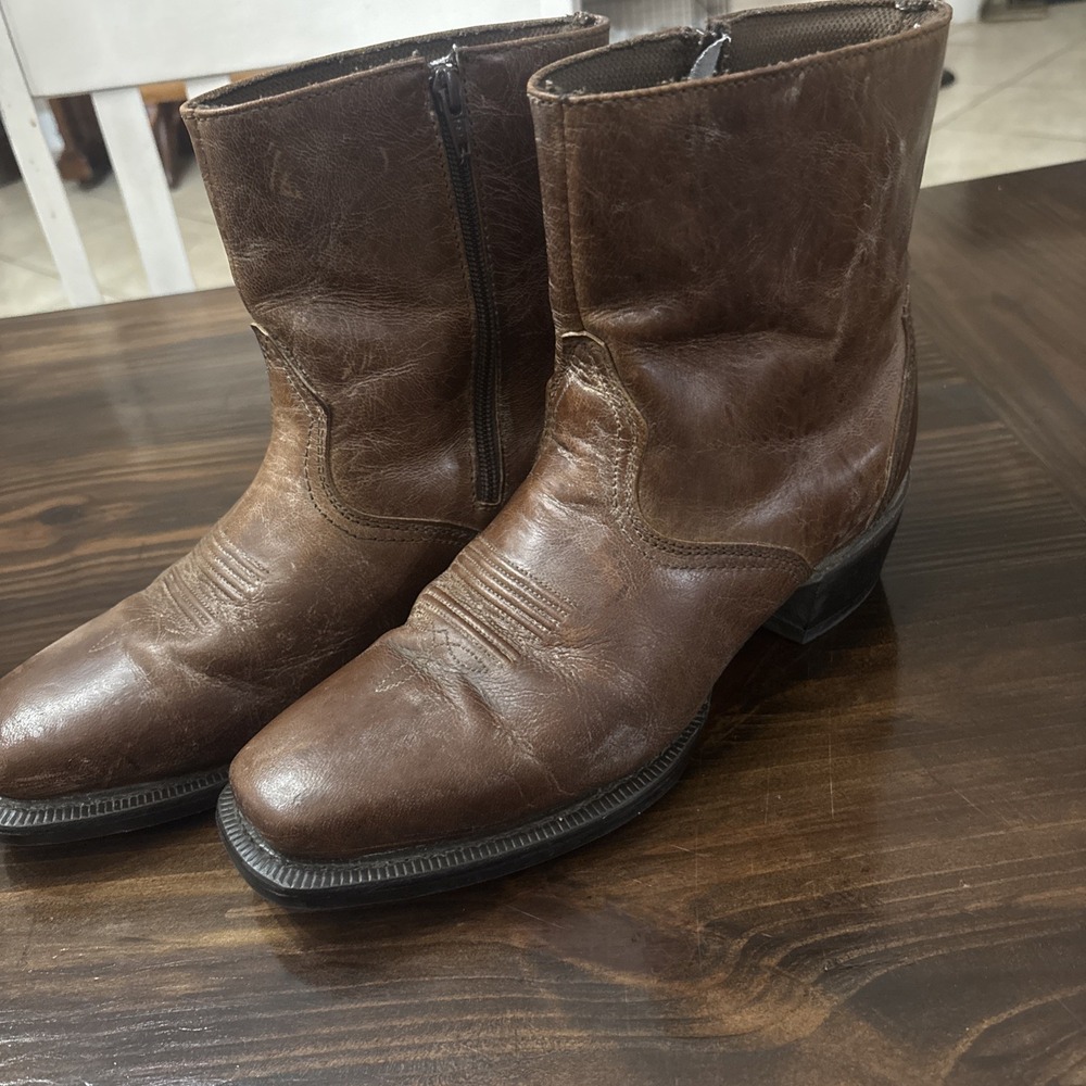 LAREDO (62002) Brown Long Haul Western Side-Zipper Round Toe Boots - Size 7.5